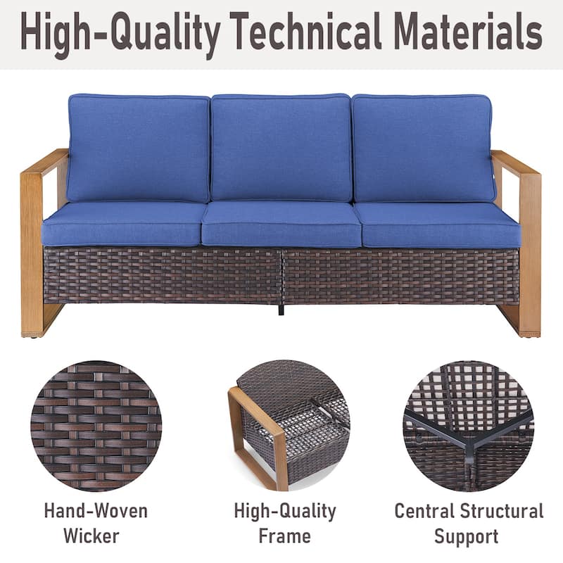 Gymojoy PE Wicker Patio Sofa Sectional Sofa with Ottoman - Brown