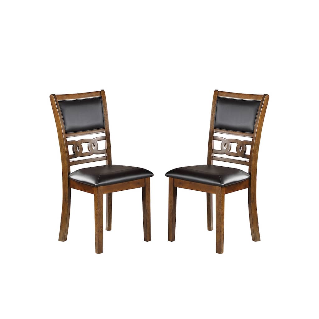 Set of 2 Upholstered Dining Chairs in Walnut Finish with Faux Leather Upholstery and Sturdy Design