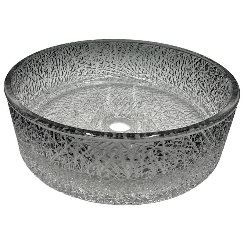 Stadium 16" & 14" Round Decorative Crystal Vessel Sinks With White Base