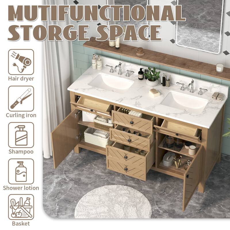 60-inch Modern Double Bathroom Vanity Crafted with Solid Wood Frame