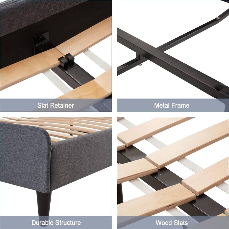 Twin Bed Frame Upholstered Platform with Headboard and Strong Wooden Slats,No Box Spring Needed, Easy Assembly