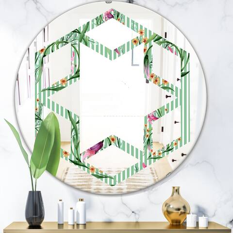 Designart 'Floral Botanical Retro IX' Printed Modern Round or Oval Wall Mirror - Hexagon Star