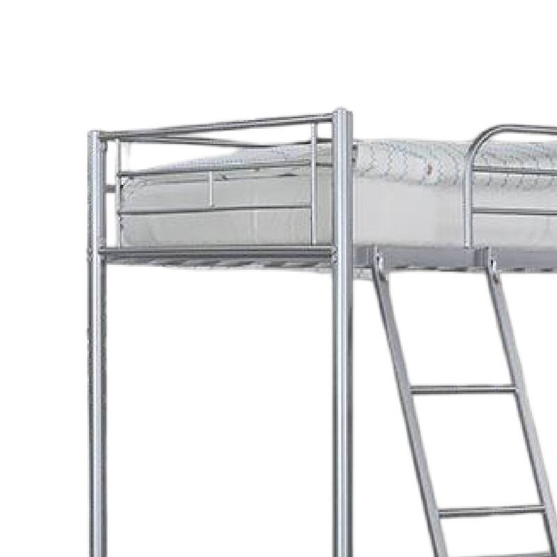 Mylz Twin Loft Bed, Silver Metal Frame with Attached Angled Ladder