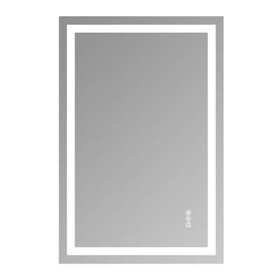 Silver Frameless LED Bathroom Mirror with Tempered Glass and Anti-Fog - 24" W x 36" H