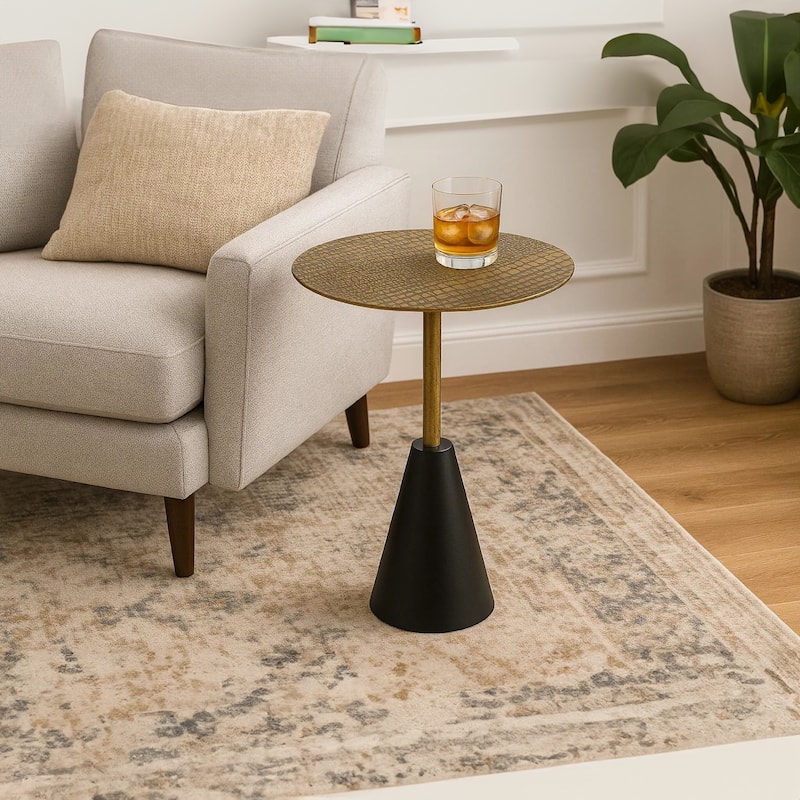 Zavra 21.5" Side End Drink Table, Aluminum Cast Craftmanship, Antique Brass