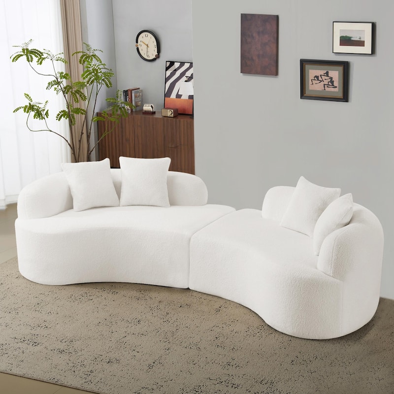 Curved Four-Seater Sofa - White Full Compression Sponge with Teddy Velvet Fabric