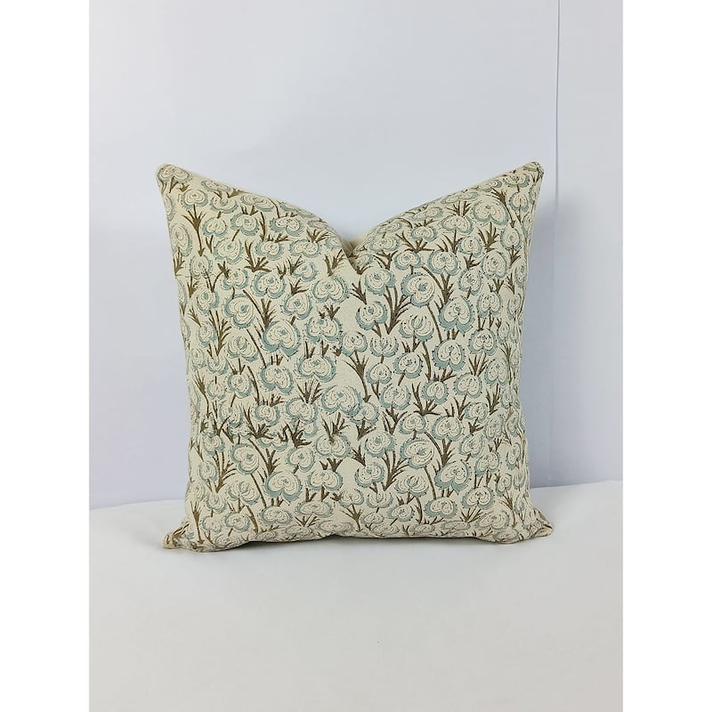 Cotton Floral Block print pillow Cover - Heart Vine - Pillow Covers - 18" x 18"