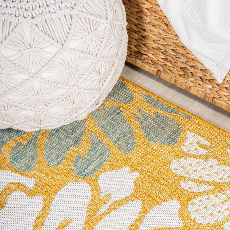 JONATHAN Y Floral Textured Weave Indoor/Outdoor Area Rug