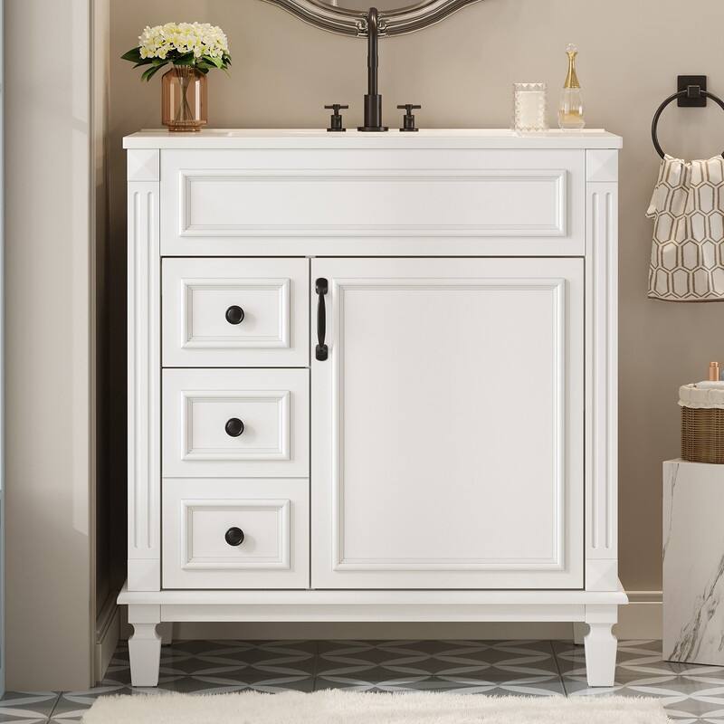 30" Bathroom Vanity with Ceramic Sink, 2 Drawers and Adjustable Shelf