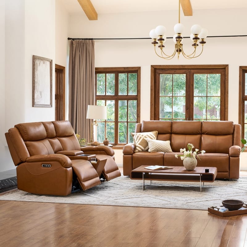 Spruce & Spring Hadlee Genuine leather Reclining Sofa with Multi-Function Console.
