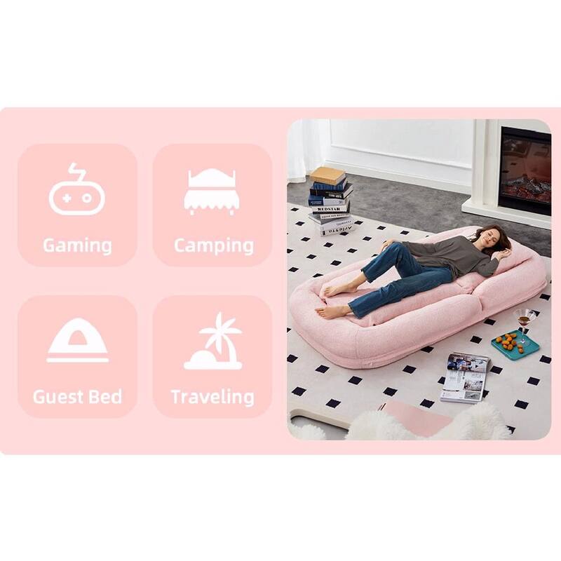 Folding Sofa Chair with 5 Adjustable Positions, Plush Floor Lounge Chair