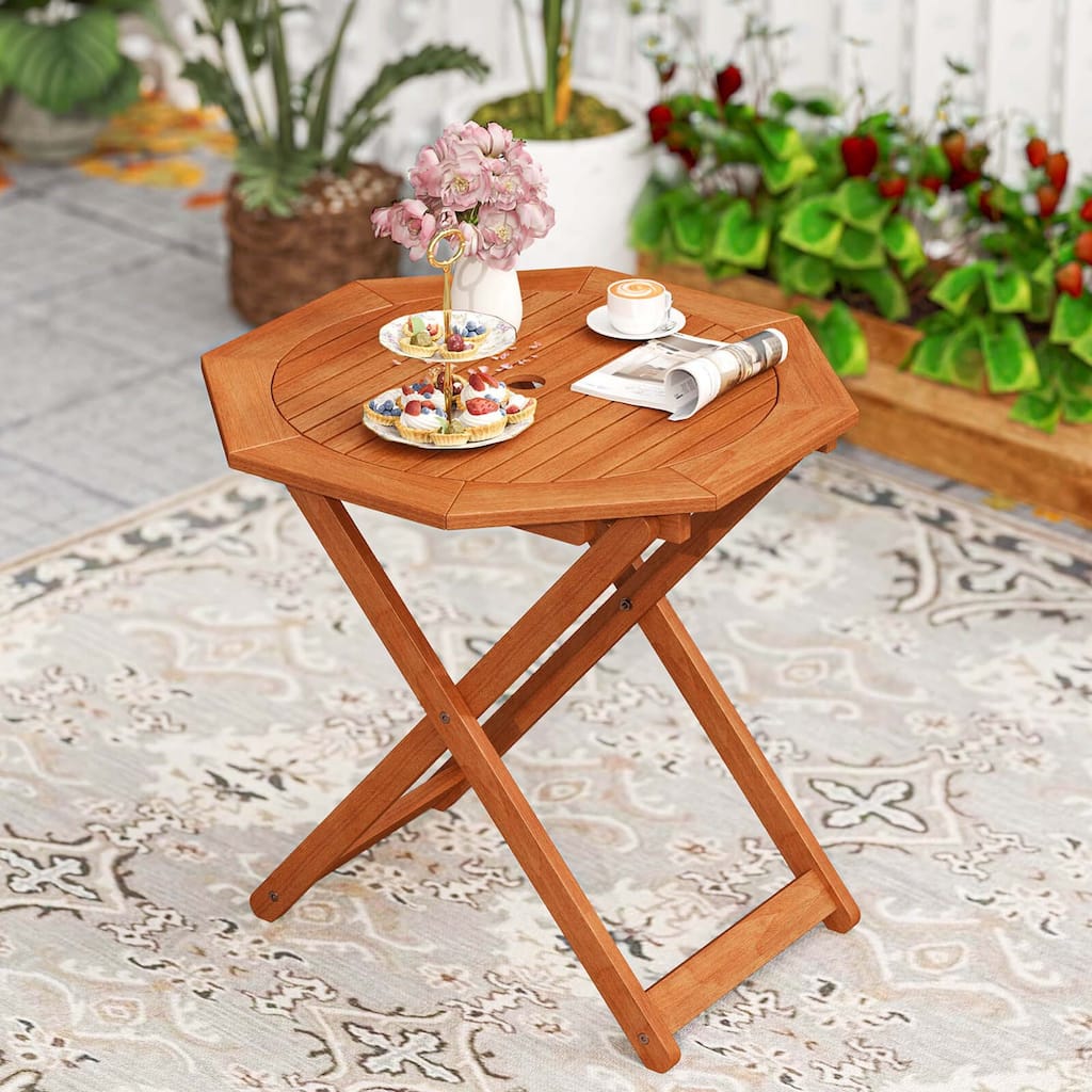 Octagon Folding Bistro Table w/Slatted Tabletop & 2" Umbrella Hole
