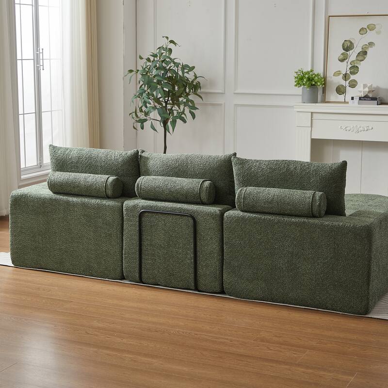 Curved Sectional Sofa with L-Shape Chaise, Chenille Upholstered Boneless Cloud Sofa, Modular 4 Seat Corner Sofa with Cushions