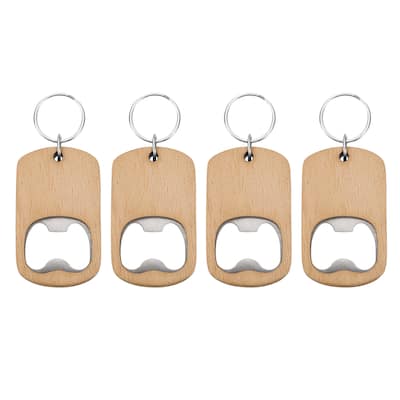 Wooden Bottle Opener, 2.6" Wood Handle Bottle Opener Keychain - Silver, Wood