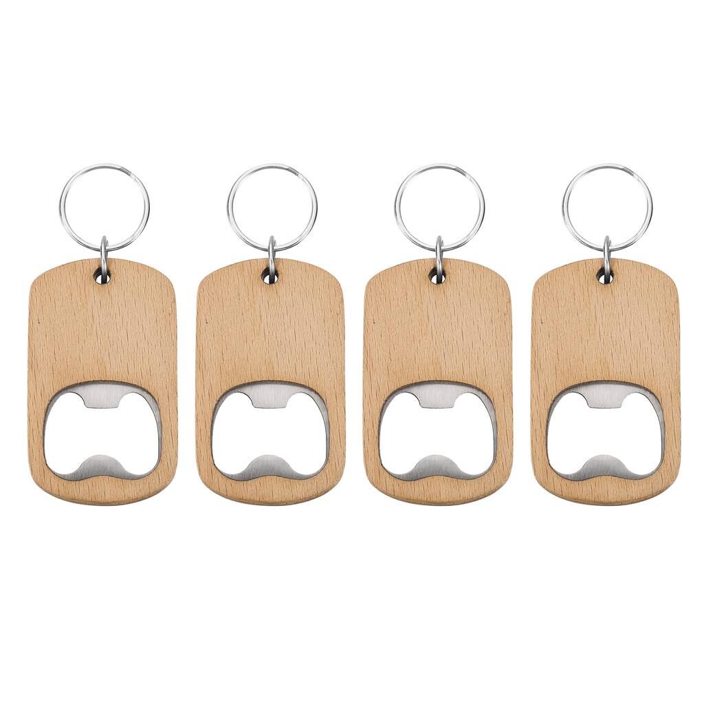 Wooden Bottle Opener, 2.6" Wood Handle Bottle Opener Keychain - Silver, Wood