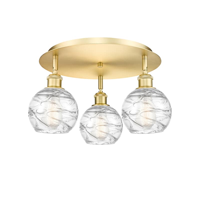 Innovations Lighting Athens Deco Swirl - 3 Light 18" Flush Mount - Satin Gold/Clear Deco Swirl