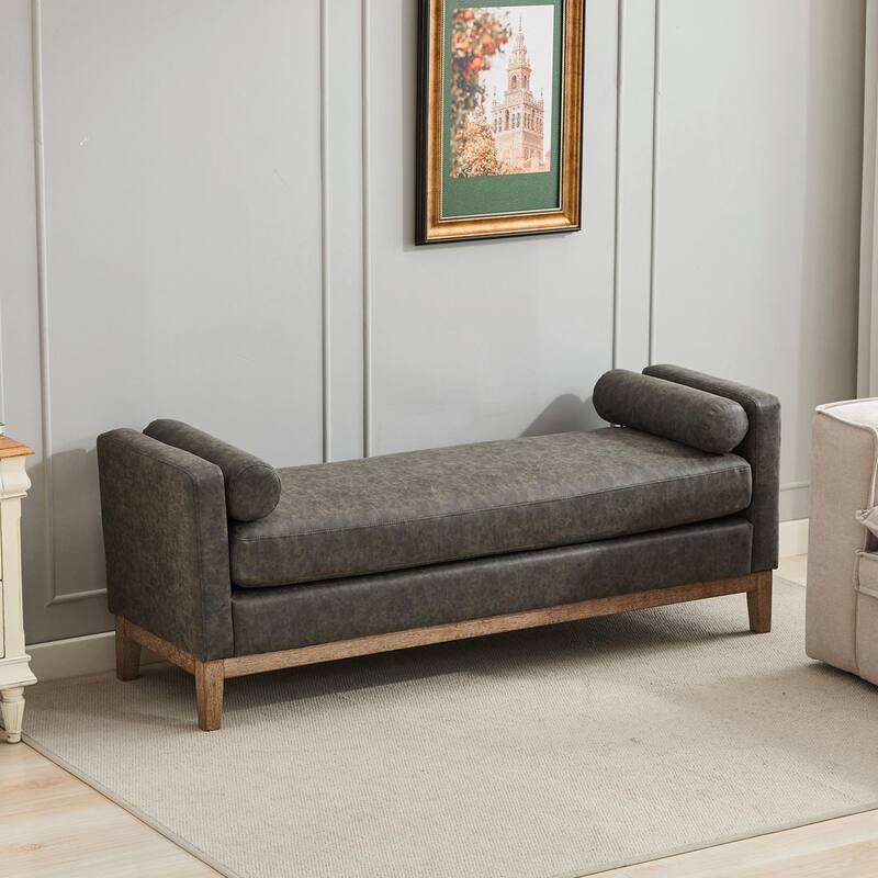 ​66" Upholstered Storage Bench - PU with Bolster Pillows