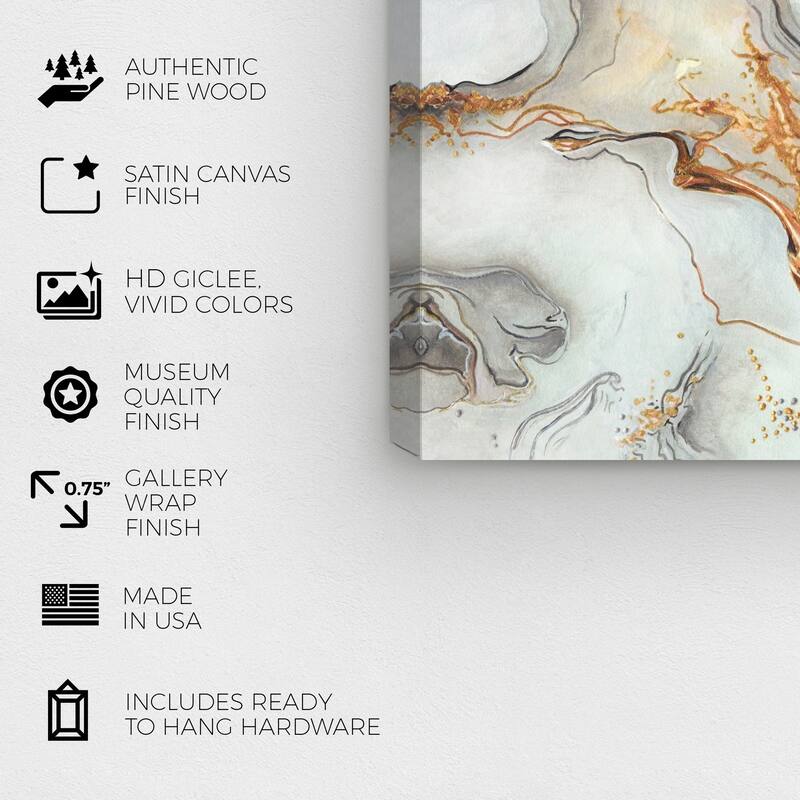 Wynwood Studio Canvas Abstract Grey Gold Gold and Metallic Gold Glam Wall Art Canvas Print