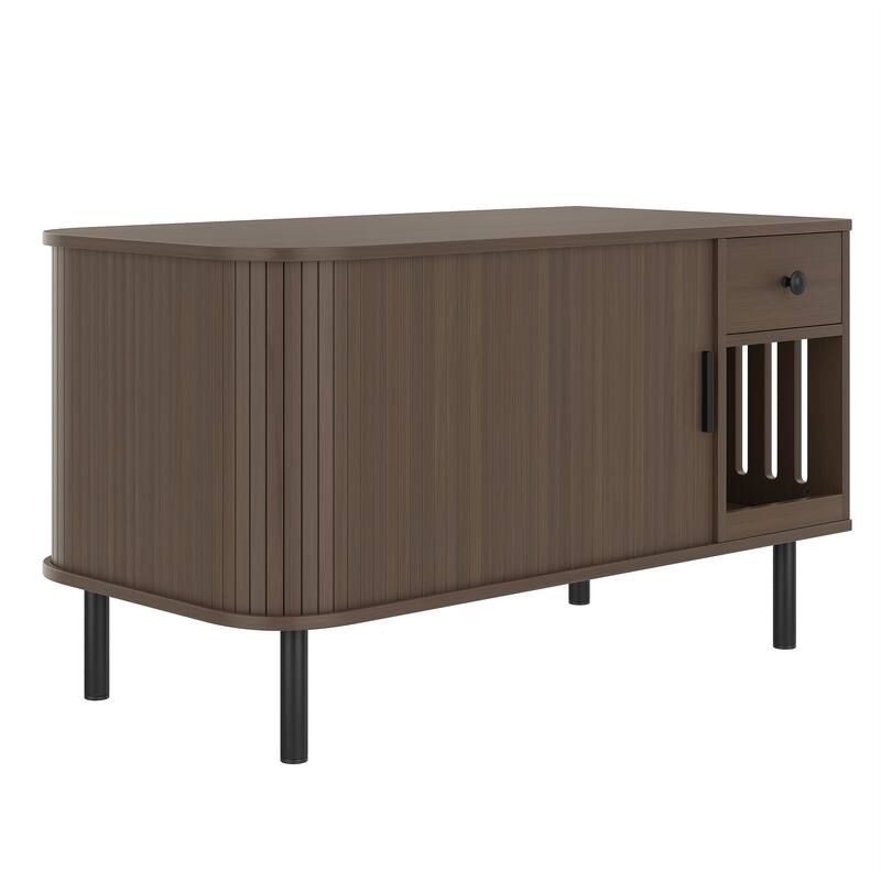 37.4" Cat Litter Box Enclosure with Sliding Door, Hidden Litter Box Enclosure Furniture with Storage Drawer and Charging Statio