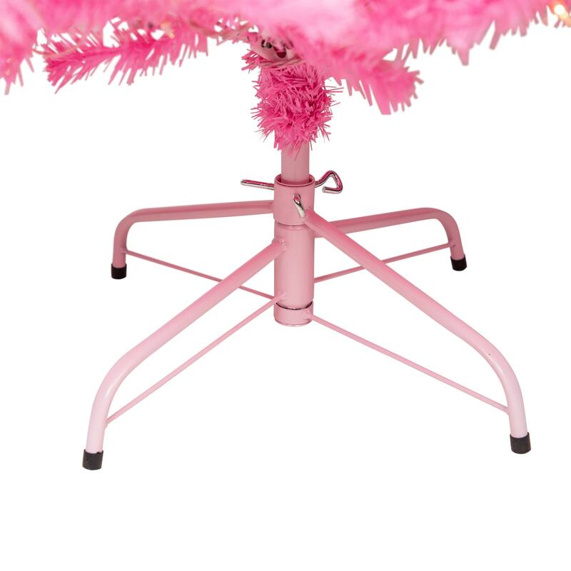 Pre-Lit Medium Artificial Pine Christmas Tree - 7' - Pink - Clear Lights - 7 Foot