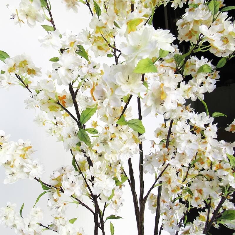 4.5ft Cream White Artificial Cherry Blossom Flower Tree Plant in Black Pot - 54" H x 26" W x 26" DP