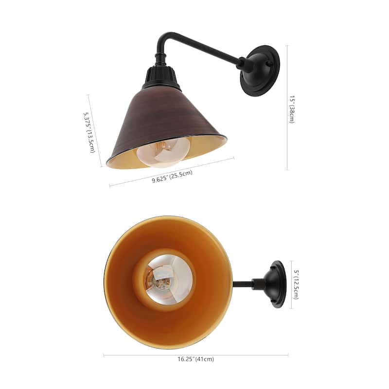 Aurora 9.63" 1-Light Farmhouse Industrial Indoor/Outdoor Iron LED Gooseneck Arm Outdoor Sconce, by JONATHAN Y - 9.63