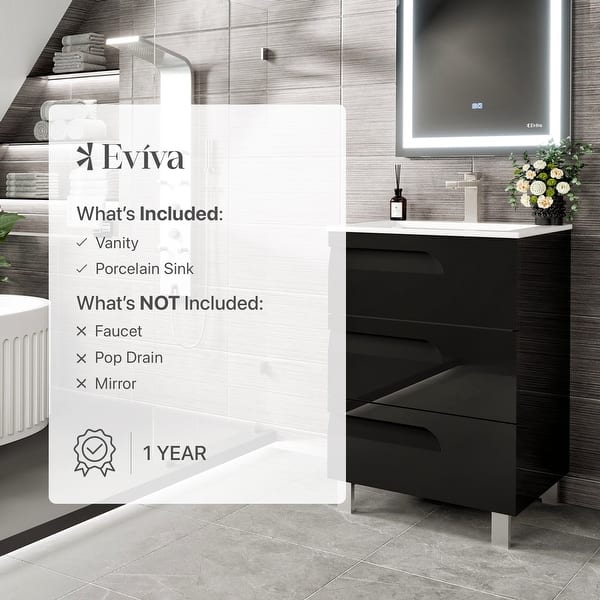 Joyous 32 in. W x 18 in. D x 34 in. H Freestanding Bath Vanity in Blue with White Porcelain Top