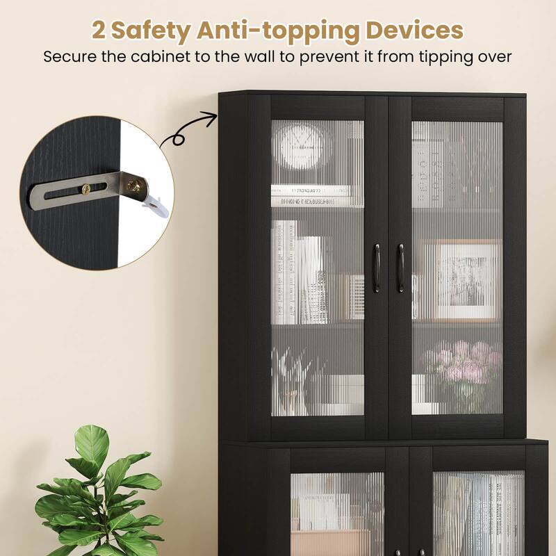Costway Kitchen Pantry Cabinet with Translucent Fluted Doors & - See Details