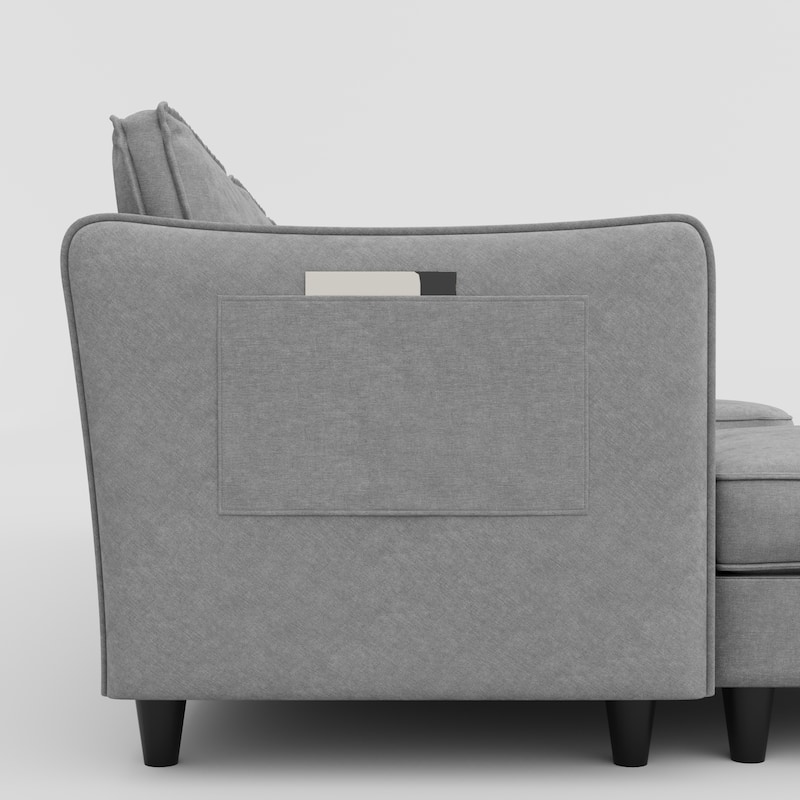 141.5" Fabric U-Shaped 6-Seater Sectional Sofa with Movable Ottoman, Arm Storage Pockets, and 1200lb Capacity