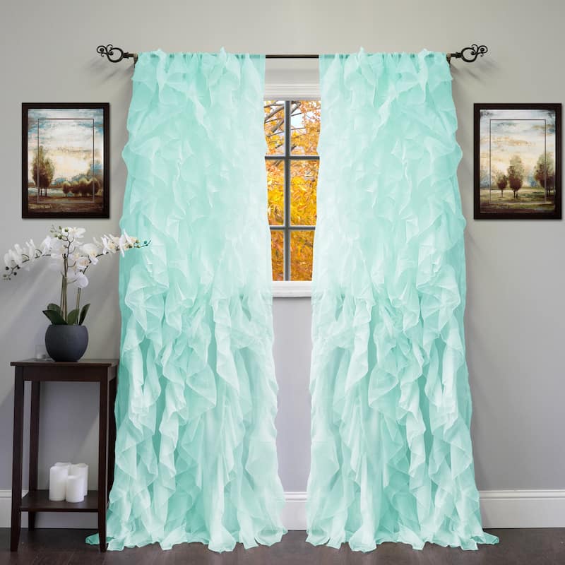 Sweet Home Collection Chic Sheer Voile Vertical Ruffled Tier Window Single Panel Curtain - 108" Long - Sea