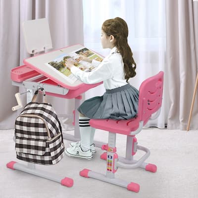 Zimtown Height Adjustable Kids Desk and Chair Set Pink/Grey