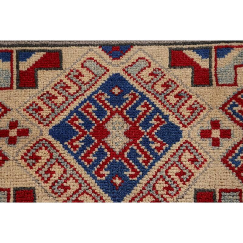 All-Over Geometric Kazak Oriental Accent Rug Hand-Knotted Wool Carpet - 3'5"x 4'10"