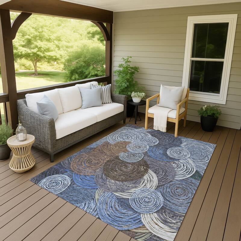 Machine Washable Indoor/ Outdoor Modern Twister Chantille Rug - Blue - 3' x 5'