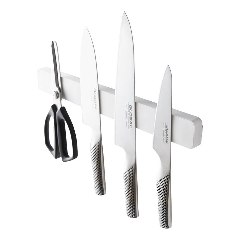 Yamazaki Home Magnetic Knife Rack, ABS Plastic, 6 knives (10.6 oz each), Holds 4.4 lbs - L 0.67 x W 13.78 x H 1.57 inches - White
