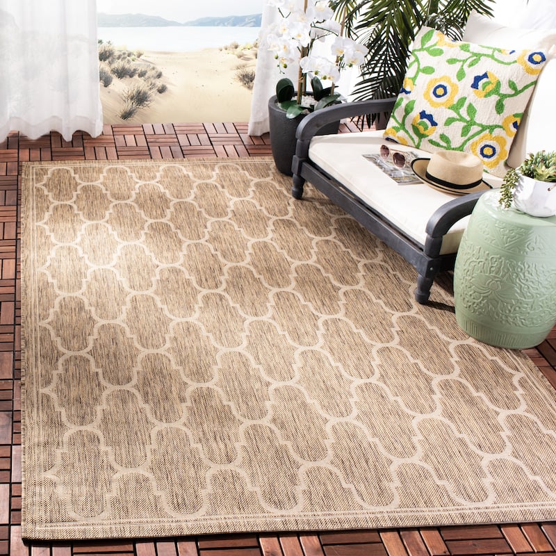 SAFAVIEH Courtyard Sufia Waterproof Trellis Backyard Patio Rug - 6'7" x 9'6" - Brown/Beige