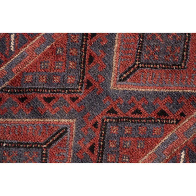 Hand Knotted Oriental 100% Wool Carpet Traditional Tribal Navy Blue & Blues Balouch Runner Rug - 7' 9'' X 1' 9''