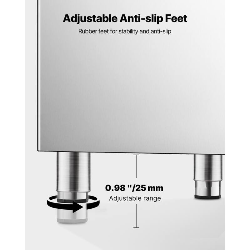 Silver-Black Stainless Steel 430 Commercial Ice Maker Storage Bin 300lbs with Insulated Casing and Adjustable Feet