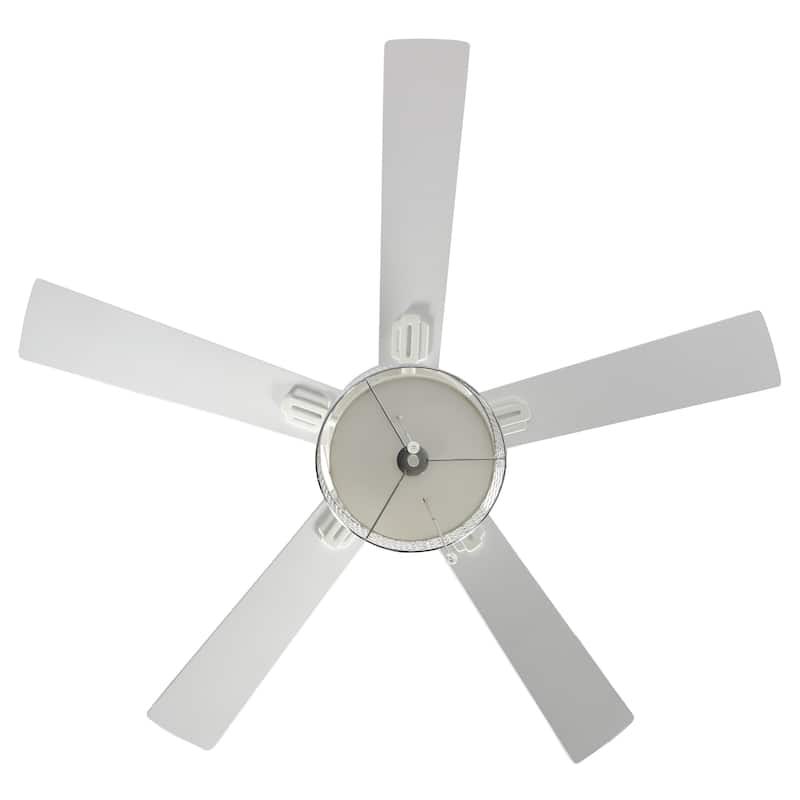 Laredo White with Silver Scalloped Shade Indoor 5-blade 52-inch LED Ceiling Fan from Porch & Den