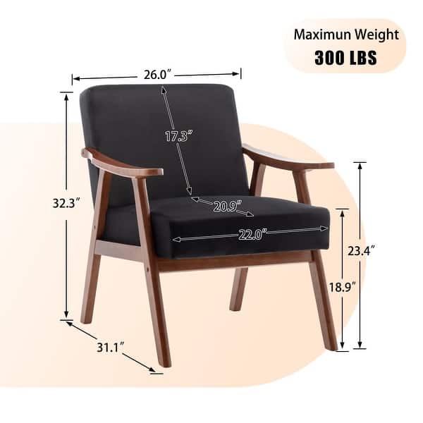 dimension image slide 7 of 8, Homy Casa Mid-Century Modern Accent Chair, Solid Wood Frame, Extra-Thick Backrest, Wingback Lounge Chair Indoor