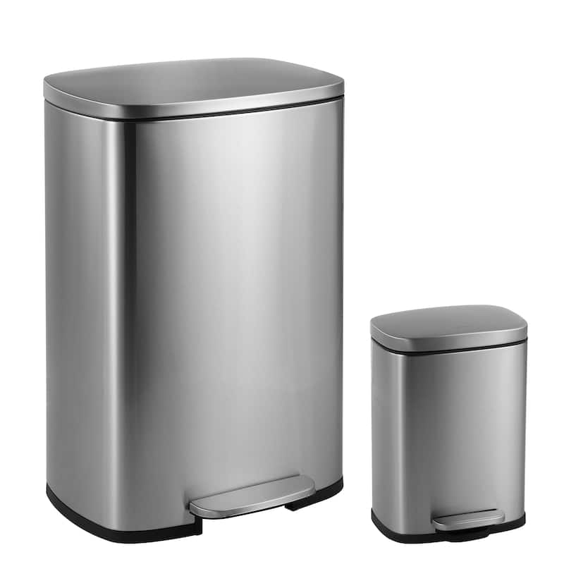 happimess 13-Gallon Trash Can with Soft-Close Lid and FREE Mini Trash Can - Chrome