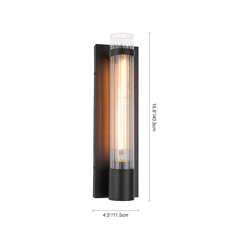 Modern 1-Light Clear Ribbed Glass Pipe Wall Lamp