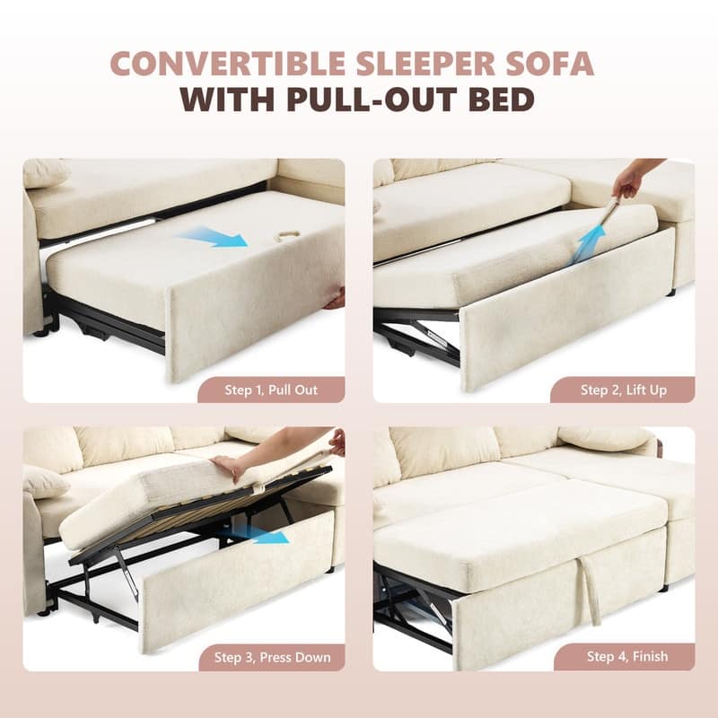 Modern L-Shaped Upholstered Velvet Sleeper Sectional Sofa bed with Chaise and Queen Pull Out Bed