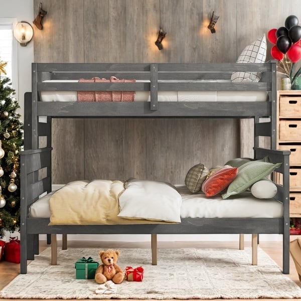 slide 2 of 12, Grey Twin XL over Queen Bunk Bed with Detachable Design and Safety Features for Bedroom Grey