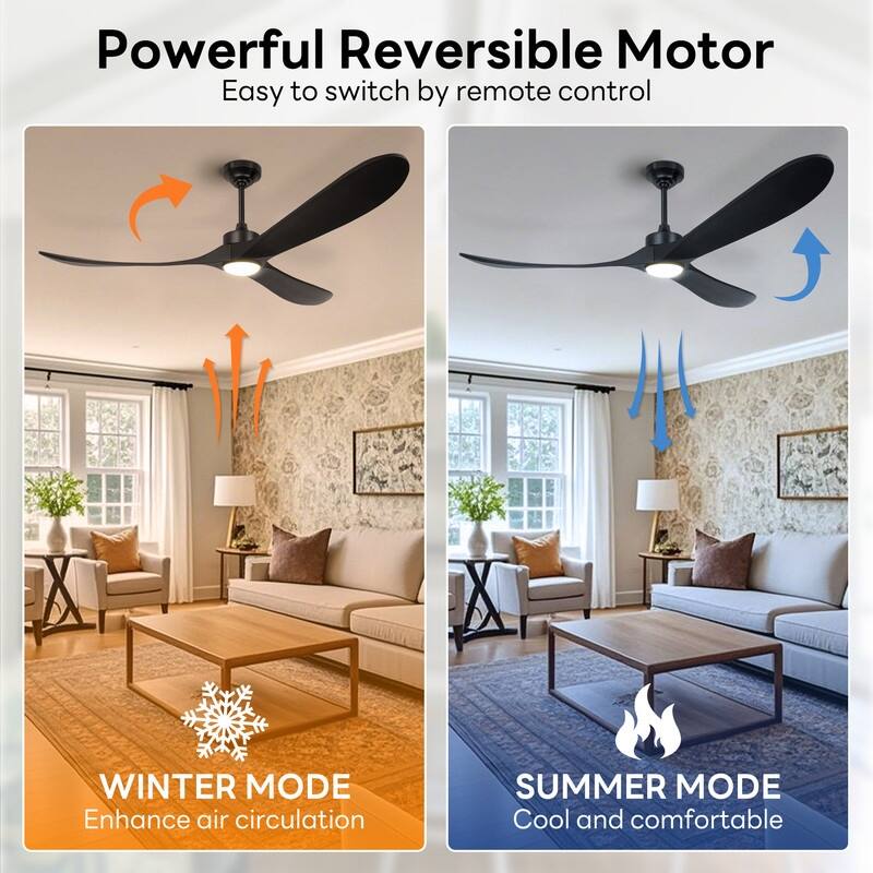 Indoor/Outdoor Ceiling Fan with Remote Control, 3-Blades Solid Wood Ceiling Fan for Bedroom Living Room