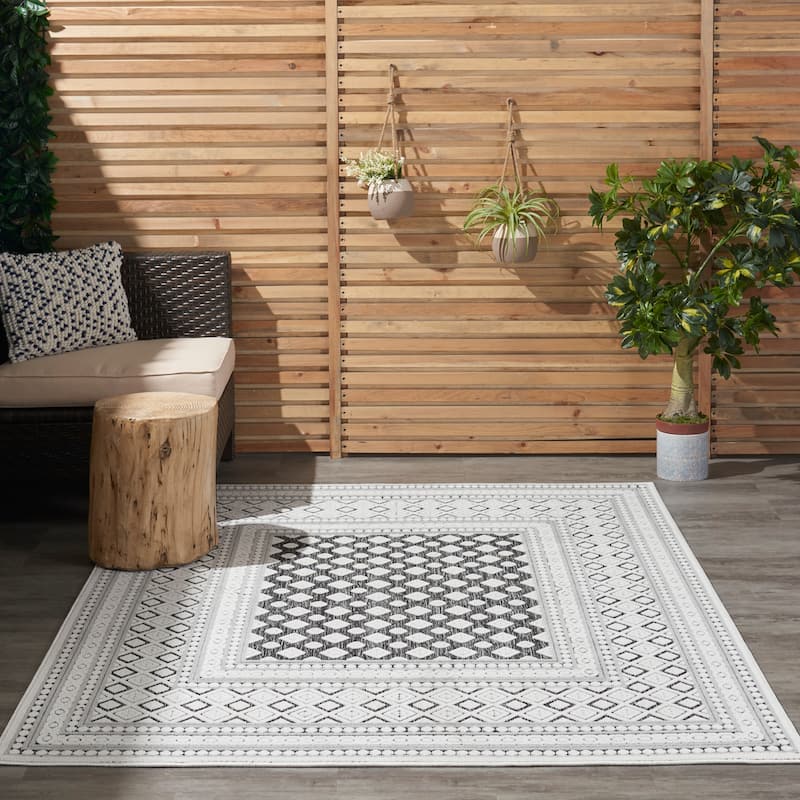 Nourison Calobra Moroccan Tile Bordered Indoor Outdoor Area Rug - 7'10" x 9'10" - Dark Grey