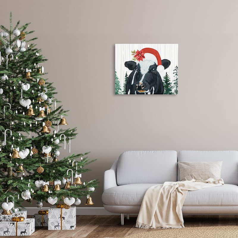 Stupell Christmas Hat Cow Portrait Canvas Wall Art Design By Ashley Justice