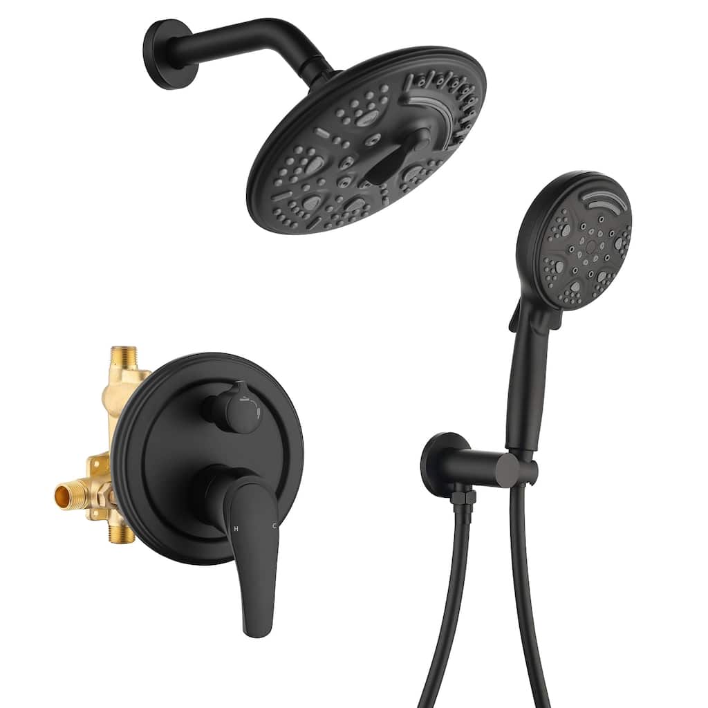 Wall Mount Shower Faucet With Rough-in Valve Complete Shower System With Handheld And 8 Inch Massage Shower Head Combo Kit Set