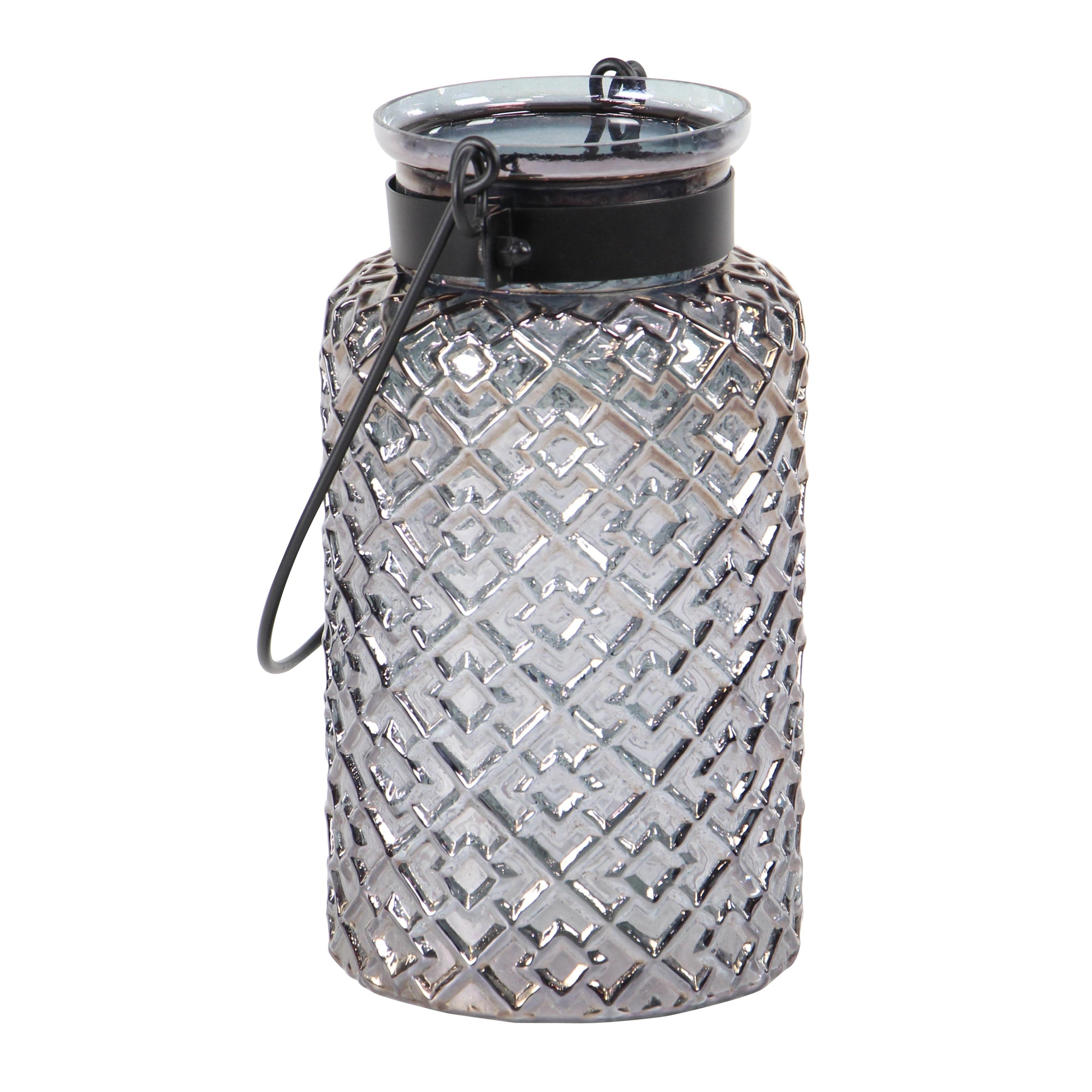 Roche River Decor - Glass Textured Candle Lantern - Black