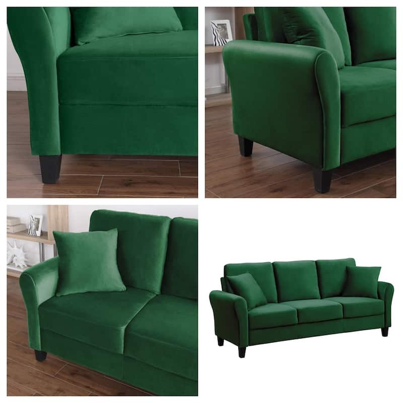 Modern 3 Seater Velvet Sofa with Plastic Legs and Pillow