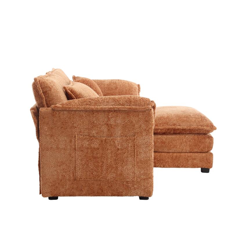 Oversized Chenille Double Sofa with Footstool, Removable Armrests, Modern Couch with Side Storage